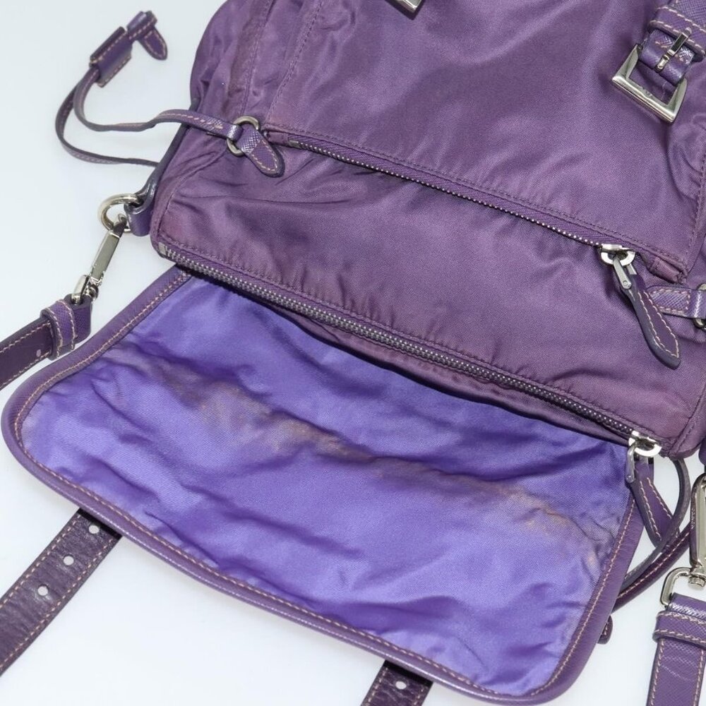 Authentic PRADA Shoulder Bag Nylon Purple Silver - Picture 2 of 16
